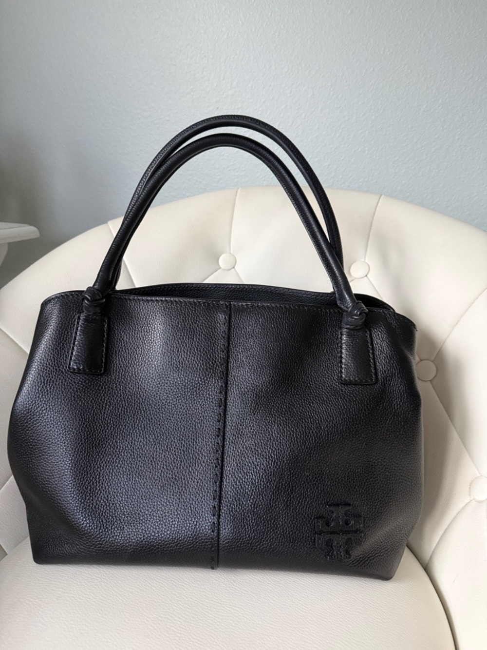 Tory Burch McGraw Black Pebbled Leather Satchel shoulder Bag crossbody Bag - Picture 10 of 16